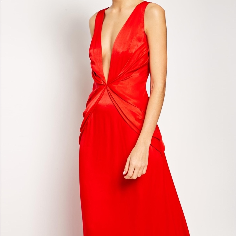 Red ASOS plunge maxi dress